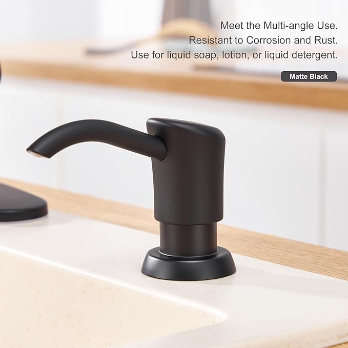 Dish Soap Dispenser for Kitchen Sink, 17 oz Bottle, Matte Black | Refills From The Top, No-Leak ABS Pump, DIY Installation, 360° Swivel, Fits 1–1.5 in Sink Holes; for Dish Soap or Lotion