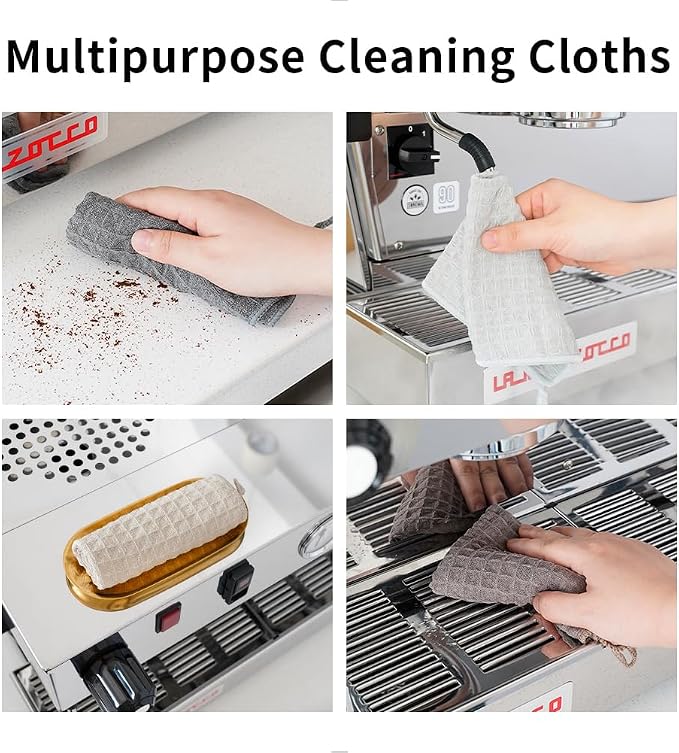 watchget Microfiber Cleaning Cloth,Barista Micro Towels 10 Pack Light Grey | Professional 12"x12" Lint-free Rags;Waffle Weave;Highly Absorbent Cleaning Towels for Espresso Steam Wands&Coffee Counters