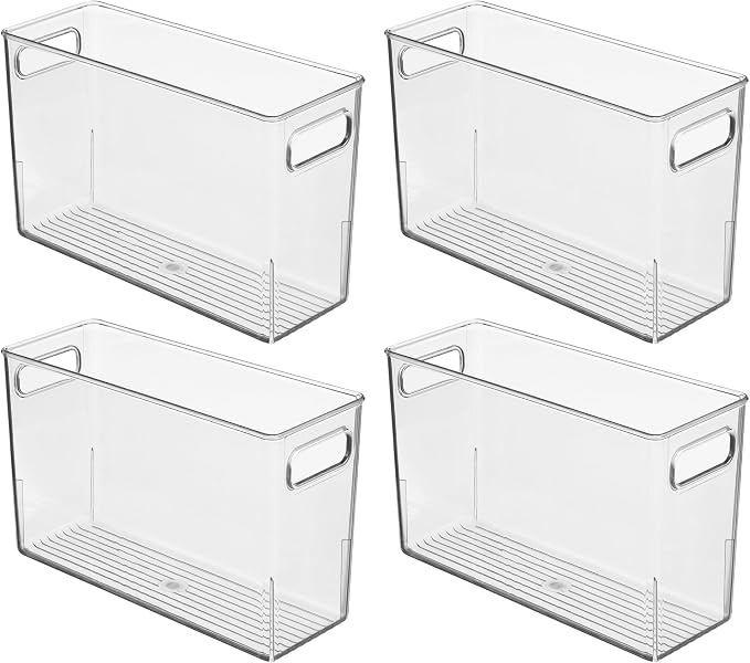 iDesign Tall Plastic Storage Bin with Handles, Set of 4, Clear | For Fridge or Freezer, Made in USA