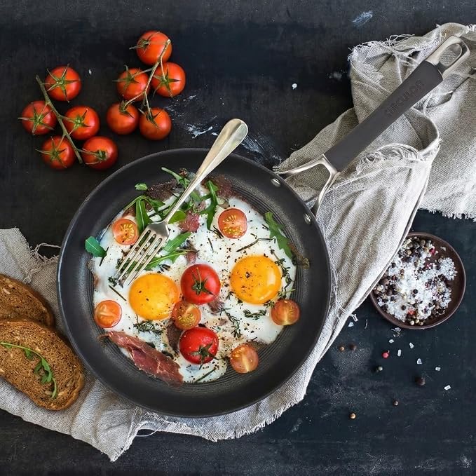 Circulon Radiance Hard Anodized Nonstick Deep Frying Pan with Lid, 12 inch Frying Pan with Lid, Deep Skillet, Gray