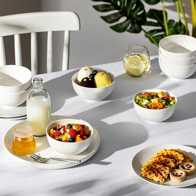 MALACASA 14 Oz Small Ceramic Bowls Set of 8, White Porcelain Bowl for Rice | Perfect for children, dessrt, Side dishes, rice, & ice cream; scratch-resistant, stackable, microwave, oven & dishwasher safe