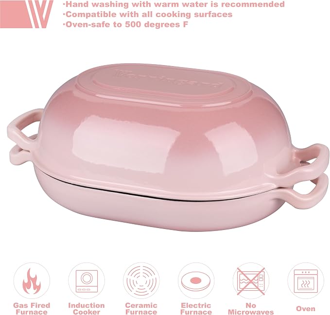 VORRINGARD Enameled Cast Iron Sourdough Bread Oven, Dutch Oven, Loaf Cast Iron Bread Pan for Homemade Bread Baking, Meatloaf Pan with Lid, 7QT, Pink