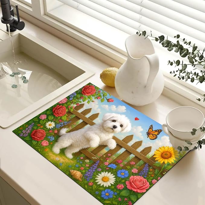 HOMETITUTE Garden Puppy Stove Top Cover 28x20 Heat Resistant Diatomite Mat