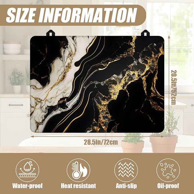 Black Gold Marble Stove Top Covers for Electric Stove, Electric Gas Stove Pad Heat Resistant Range Cooktop Protector for Home Decor Kitchen 28"x20"