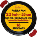 Paelluxe Paella Pan Enameled No-Rust Steel Skillet - 22 Inch, 16 Servings | Outdoor Propane Burner Only - Too Wide for Kitchen Stoves & Ovens. 1.2mm Carbon Steel, Easy-Clean Enamel, Handle Holders