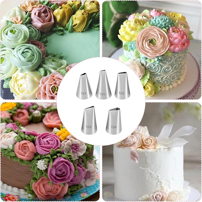 Piping Tips Set, 5PCS Piping Nozzles Cake Decorating Supplies Flower Petal Icing Tips Stainless Steel Cakes Decor Pastry Tools for Cake Decorating Cupcake