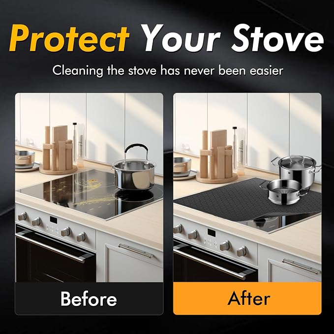 Stove Top Covers for Electric Stove (28”x20”), Silicone Stove Mat for Glass Top Stove, XL Stove Cover for Induction Cooktop, Induction Cooktop Protector, Dishwasher-Safe Drying Mat for Kitchen Counter