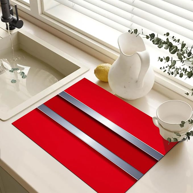 HOMETITUTE Stove Top Cover 28x20 Red Metal Stripe Modern Diatomite Mat