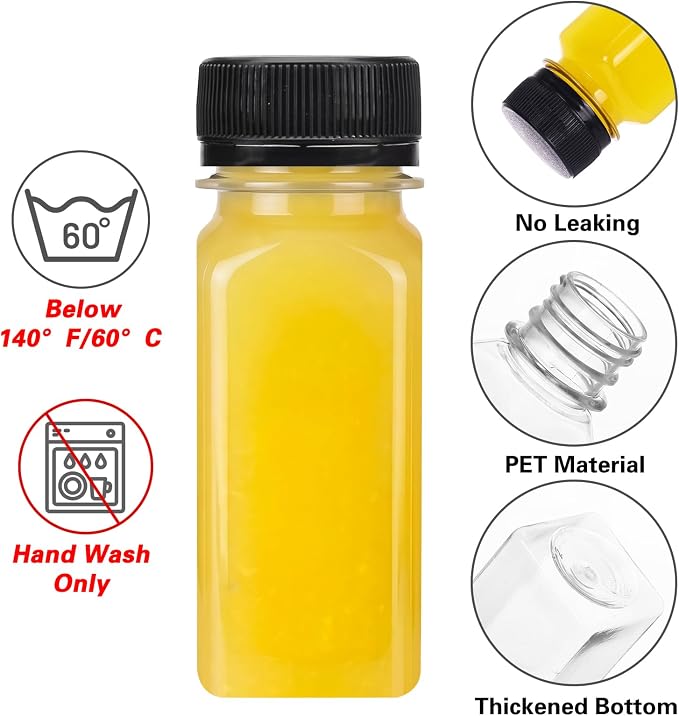 12pcs 2oz Plastic shot Juice Bottles with Caps, Sticker Labels | Reusable Clear Ginger Shot Bottles Bulk Beverage Containers for Juice, Milk and Other Beverages