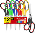 BURVAGY 12 Pack 8" Scissors All Purpose, Heavy Duty Scissors for Office | Scissors Bulk Multipurpose Comfort-Grip Sharp Adult Office Scissors Set Sewing Fabric Stainless Steel Blades, Right/Left Hand