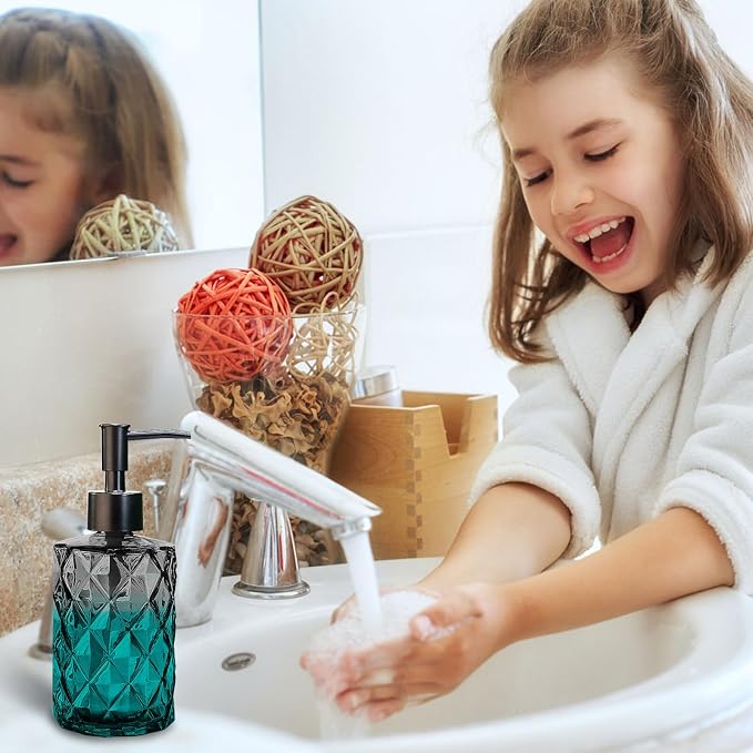 Topsky Glass Soap Dispenser with Plastic Pump, 330ml Liquid Hand Soap Dispenser, Rustproof Pump for Kitchen & Bathroom, Great for Lotions, Essential Oil, Liquid Soaps Clear Black