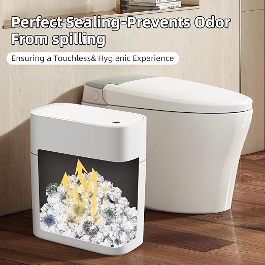 JUDRDO 3.5 Gal Slim Touchless Bathroom Trash Can, Automatic Diaper Pail | Motion sensor opening, automatic liner suction, slim profile for bathrooms, bedrooms, offices, kitchens and nurseries