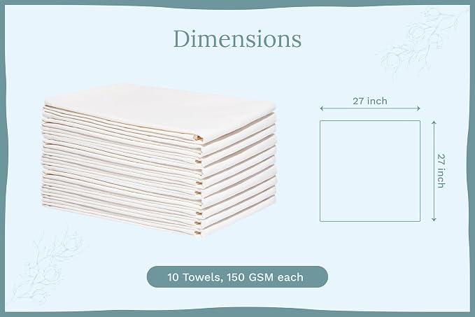 Organic Cotton Flour Sack Kitchen Towels - 10 Pack, Off-White Organic Cotton Tea Towels - Extra Large Flour Sack Cotton Dish Towels- Lint-Free Unbleached Kitchen Towels - 27"x27" (Off-White - 10 Pack)