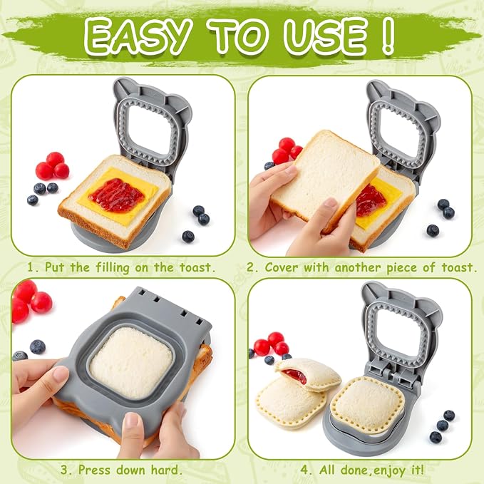 Nifogo Large Uncrustable Sandwich Cutter Maker for Kids | Sandwich Cutter and Sealer, Leak-proof Seal, Stainless Steel & PP Plastic, for Children Boys Girls Lunch Breakfast