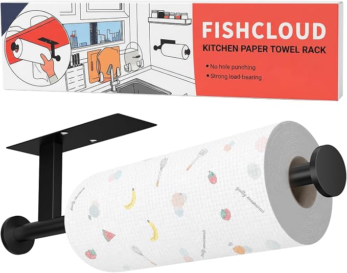 Paper Towel Holder Wall Mount - Self Adhesive No Drill or Drilling, SUS304 Stainless Steel - Kitchen, Bathroom, Sink, Pantry, Fridge(Black) | Maximize countertop space with secure roll storage. Fits kitchens, bathrooms, RVs and pantries with flexible m...