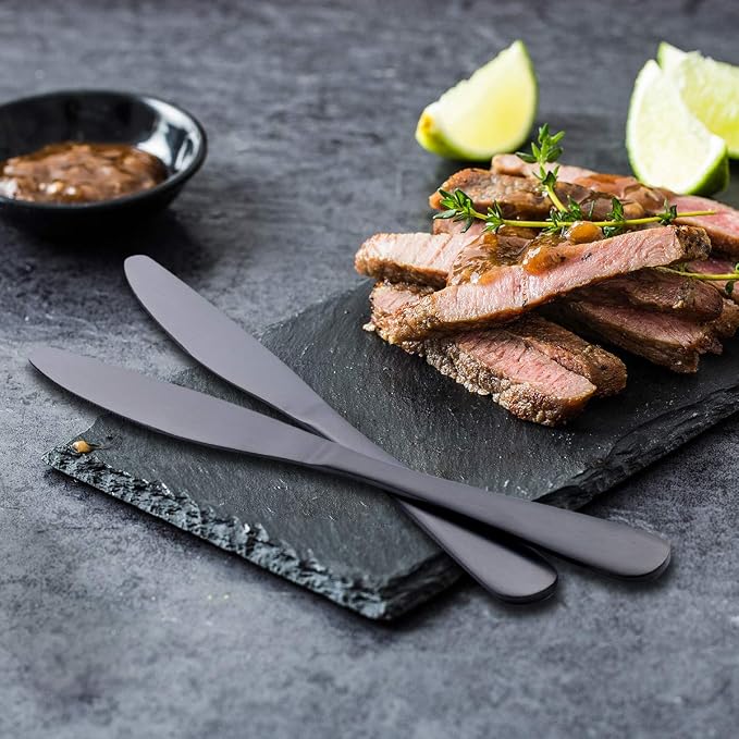 Matte Black Dinner Knife, GoGeiLi Stainless Steel Satin Finish 9.4-inch Dinner Table Knife Set, Service for 6, Dishwasher Safe
