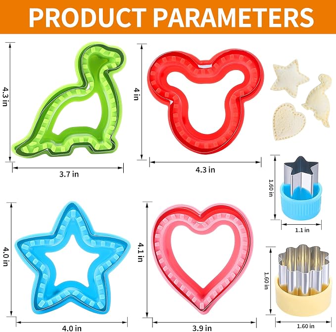 BakingWorld Sandwich Cutter and Sealer Set,14 Pcs Sandwich Maker Bread Cutters DIY Cookie Cutters Fruit Vegetable Cutter Shapes for Kids Boys & Girls Bento Lunch Box with 16 pcs Animal Food Picks