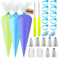 Piping Bags and Tips Set - 100 12Inch Disposable Pastry Piping Bags for Royal Icing with 7 Frosting Tips, 10 Icing Bags Ties, 2 Scriber Needle - Tipless Piping Bags Kit for Cookies & Cake Decorating