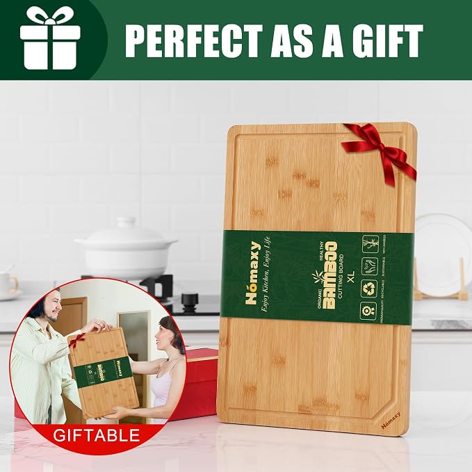 Homaxy Extra Large Organic Bamboo Cutting Boards for Kitchen, 17.5"x12" | Wood XL Cutting Board with Juice Groove and Handles, Charcuterie Butcher Block Serving & Chopping Board, Pre Oiled