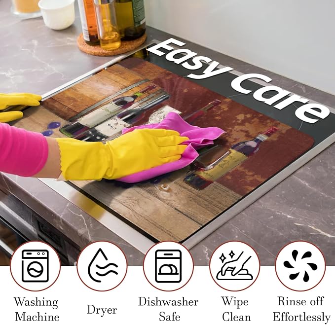 Wine Stove Top Cover for Electric Stoves,Brown Burgundy Grape Farmhouse Stove Top Cover for Kitchen Decor,Heat Resistant Cooktop Protector Mat,Non-Slip Washable Dish Drying Mat 28"x20"
