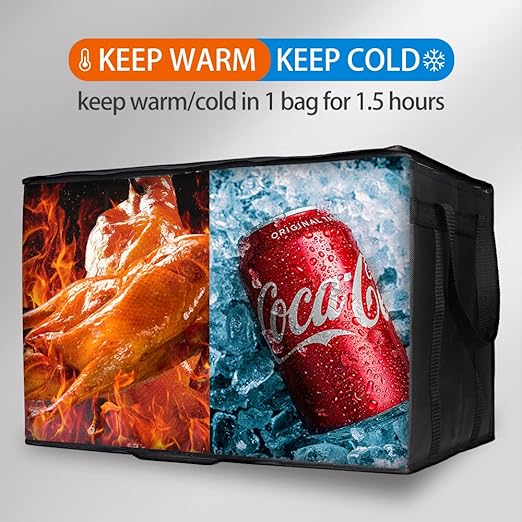 Bodaon 5-Pack Insulated Food Delivery Bag for Hot and Cold Meal, XXX-Large, Grocery Tote Insulation Bag for Catering, Pizza Warmer, Black | Hot/Cold Meal Tote Insulation, Catering Pizza Warmer, Commercial Heavy Duty Reusable Transport Carrier for Rides...