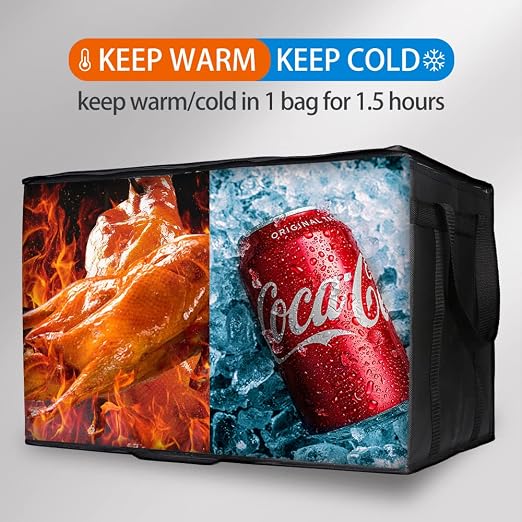 Bodaon Insulated Food Delivery Bag with Hard Bottom, XXXL, Black, 2 Pack | Heavy Duty Thermal Catering Tote for Hot Pizza, Cold Drinks & Meal Boxes for Delivery Staff, Restaurants, and Outdoor Events