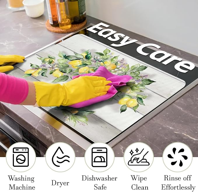 Lemon Stove Top Cover for Electric Stoves,Spring Summer Colorful Farmhouse Stove Top Cover for Kitchen Decor,Heat Resistant Cooktop Protector Mat,Non-Slip Washable Dish Drying Mat 28"x20"
