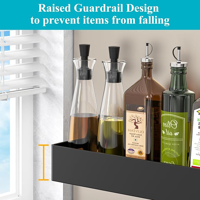 Black Magnetic Spice Rack for Refrigerator, 4 Pack | Kitchen Magnetic Shelf for Fridge, Spice Organizer and Storage, Baby Bottle Holder for Fridge, Magnetic Tea Bag Organizer