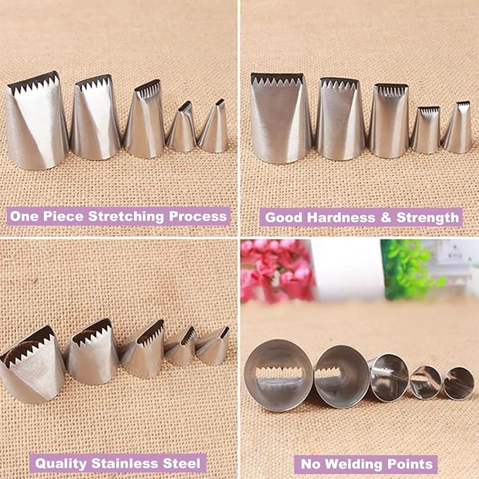 Half Row Braided Flower Piping Tips Set, BasketweavePiping Tip Set, Stainless Steel Piping Nozzles Kit, Braided DecoratingTube Set, for Pastry Cupcakes Cakes Cookies Decorating (6 Pcs)