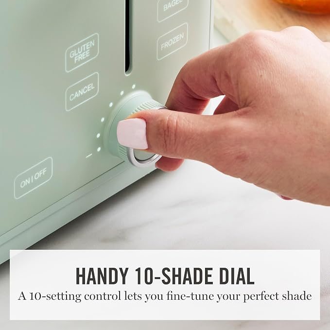 Martha Stewart 4-Slice Toaster, 3 Presets & 10 Shade Settings, Honeydew | Gluten-Free, Bagels, Extra-Wide Self Centering Slots, Waffles & Artisan Bread, Shade Memory, Cord Wrap & Removable Crumb Tray
