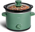 COOK WITH COLOR 2QT Mini Electric Round Slow Cooker - Adjustable Settings, Removable Stoneware Pot, Tempered Glass Lid, Dishwasher Safe, Cool-Touch Side Handles, Dark Sage