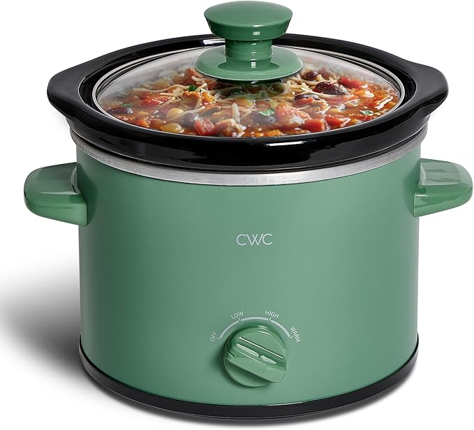 COOK WITH COLOR 2QT Mini Electric Round Slow Cooker - Adjustable Settings, Removable Stoneware Pot, Tempered Glass Lid, Dishwasher Safe, Cool-Touch Side Handles, Dark Sage