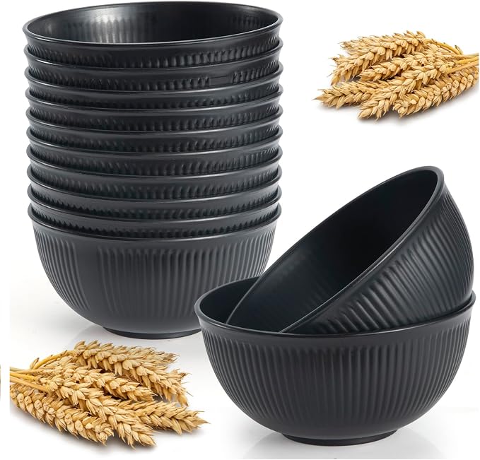 12-Pack of 24 oz Unbreakable Cereal Bowls, Reusable Plastic Lightweight Bowls, Made from Wheat Straw Fiber, Ideal for Salads, Soups, Ramen, Noodles, and Oatmeal