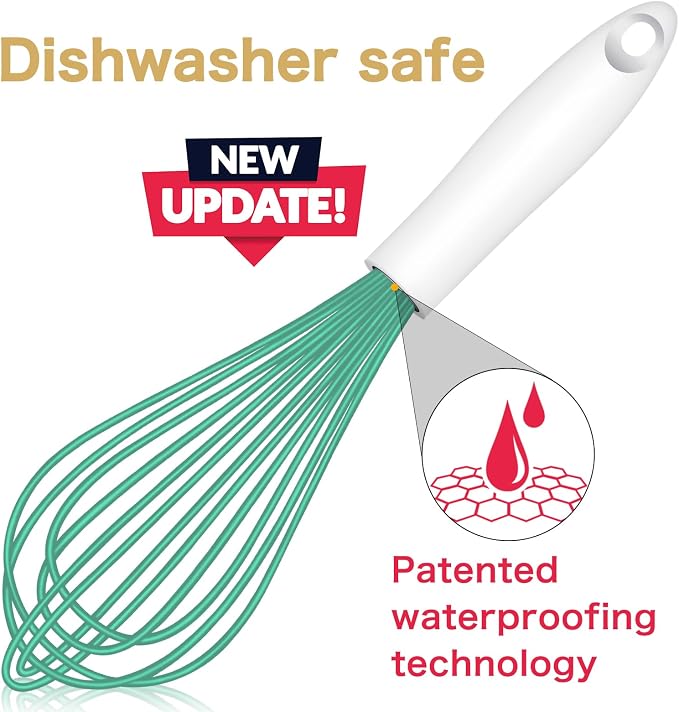 OYV Teal Silicone Whisk Set of 3, 8/10/12 Inch, Dishwasher Safe, Aqua | Sealed Waterproof Handles, Non-Scratch Silicone-Coated Wires, Nonstick-Safe, Durable Stainless Steel Cores, BPA free