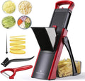 ONCE FOR ALL Safe Mandoline Slicer Plus with Peeler, Bigger Size, Red | 0.1-8mm Adjustable Potato Slicer, Veggie Slicer Potato Fries Cutter, Detachable Blade, Stainless Steel, Dishwasher-safe, Gift