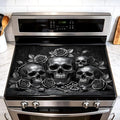 Gothic Skull Stove Top Cover for Electric Stove, 28x20 In Mat | Heat-resistant non-slip mat holds hot cookware; glass cooktop protector, dish drying; black rose halloween kitchen decor