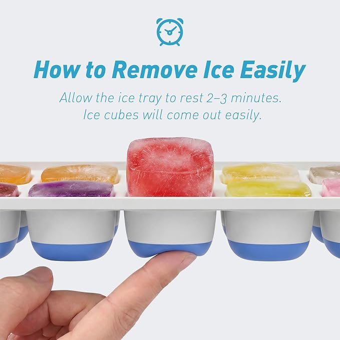 ChefAide Ice Cube Tray with Lid, 4 Packs 56 Cubes Durable Stackable Ice Cube Trays for Freezer with Removable Lids, Easy-Release Plastic & Silicone Ice Tray for Cocktail, Coffee