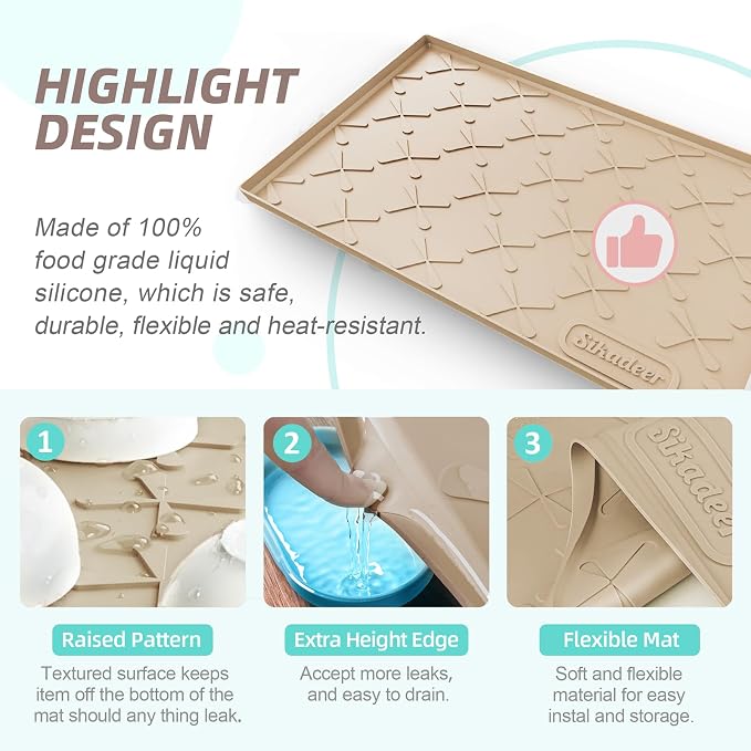 Waterproof Under Sink Mat 31" x 22" Kitchen Cabinet Liner Silicone | BPA-Free Silicone Mat with Raised Lip Protects Cabinets from Leaks, Versatile Home Organizer for Bathroom, Pets, Boots, Floor