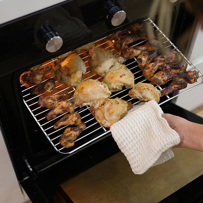 P&P CHEF 4 Pcs Baking Wire Rack for Cooling, 8.6 + 9.7+ 11.6 + 15.3 Inch | Rectangle Cooling Racks for Cooking and Roasting, Fit for Oven Pan, Healthy & Non-Toxic, Rust Free & Dishwasher Safe