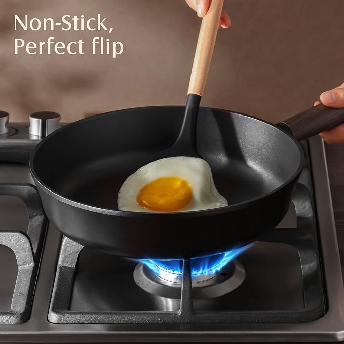SENSARTE 11" Non Stick Frying Pans Skillet with Lid, PFOA/PFOS Free | Non Toxic Healthy Chef's Pan for Eggs, Works as Small Wok for Cooking, Kitchen & Home Essentials, Induction Compatible, Black