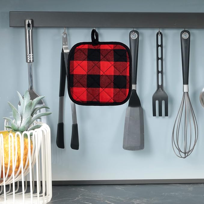 Joyhalo 4 Pack Pot Holders for Kitchen Clearance | Cotton Oven Holder with Great Heat Resistance, Potholders Sets for Kitchen, Countertops, Hot Pots and Pans, Black and Red