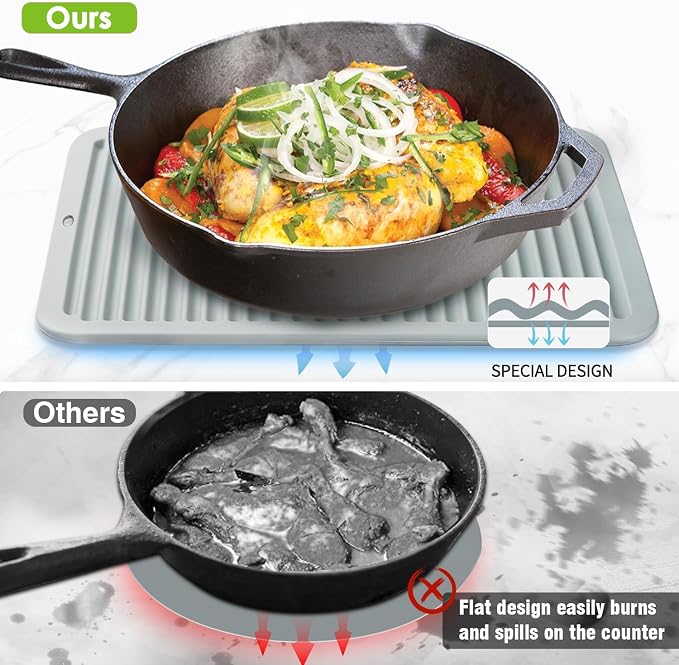 Large Silicone Trivet 16'' X 12'' Silicone Hot Pads for Kitchen Nonslip and Heat Resistant Hot Pads Trivets for Kitchen Protect Table Quartz Countertops, Gray