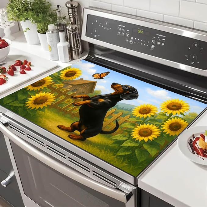 HOMETITUTE Sunflower Dachshund Stove Top Cover 28x20 Diatomite Heat Resistant