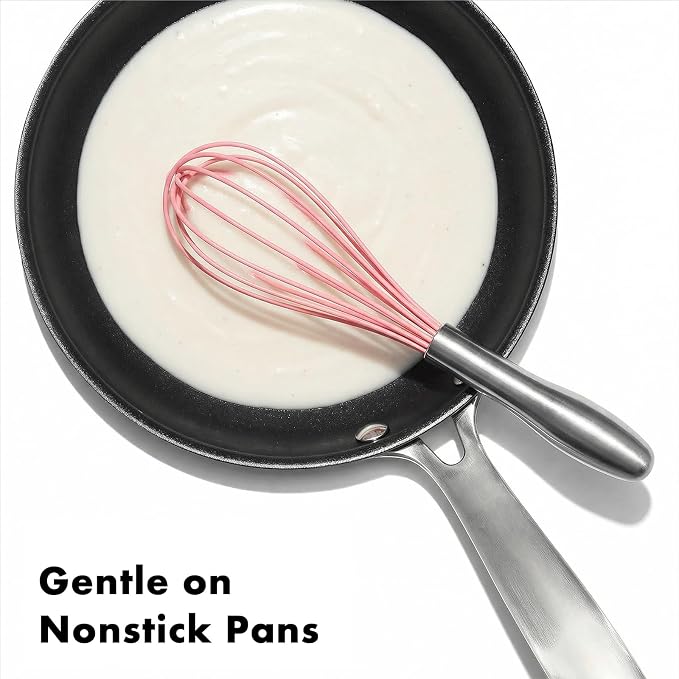 OYV 10-Inch Pink Silicone Whisk, Non-Scratch, 18/10 Stainless Steel Handle | 480°F Heat Resistant, BPA-Free Silicone, Sealed Waterproof Handle, Nonstick-Safe, Dishwasher Safe