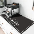 CooRug Fashion Coffee Mat, Dish Drying Mat 17" x 32" Black | Hide Stain, Absorbent, Coffee Bar Accessories, Heat Resistant, Non-slip, Eco-friendly, Easy to Clean