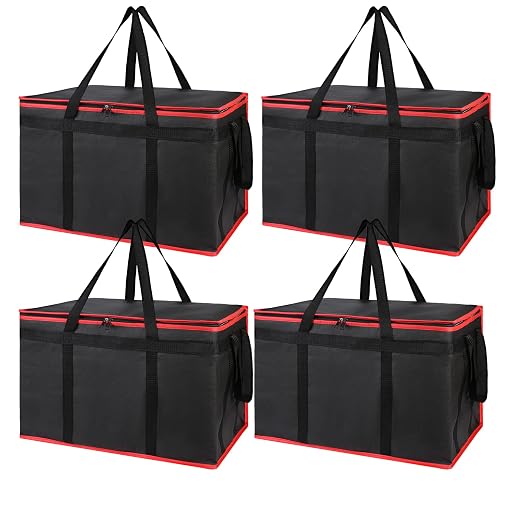 Bodaon 4-Pack Cooler Insulated Food Delivery Bag, Rideshare Delivery Bag, XXX-Large Thermal Bags for Catering/Hot Pizza, Travel/Camping Essentials/Picnic/Grocery Reusable Warmer Frozen, Black-Red Edge