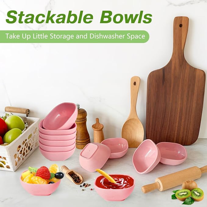 SHECIPIN 12 Pack Unbreakable Dipping Bowls, 4.5 OZ Soy Sauce Dishes，dipping sauce cups，small bowls for dips (pink)