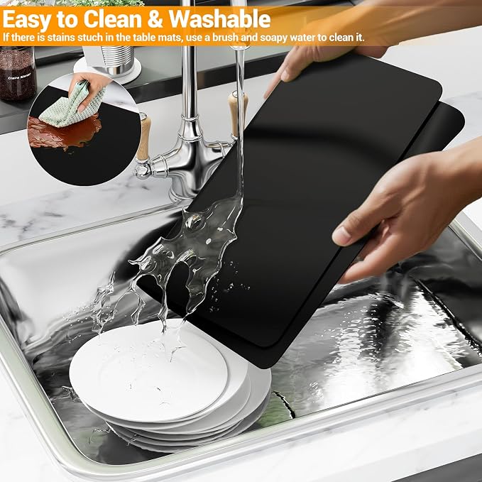 2-Pack Silicone Counter Mats 24”x16”,Black | 1.5mm thick silicone counter protector, heat resistant & non-slip. Works for air fryer, hot pots, pans and coffee maker.