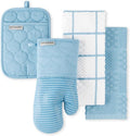 KitchenAid Quilted Cotton Terry Cloth Oven Mitt, Pot Holder, Kitchen Towel 4-Pack Set, Heat Resistant, Silicone Grip, Gift Set, Blue Velvet, 16"x26", 7"x13" & 7"x10"