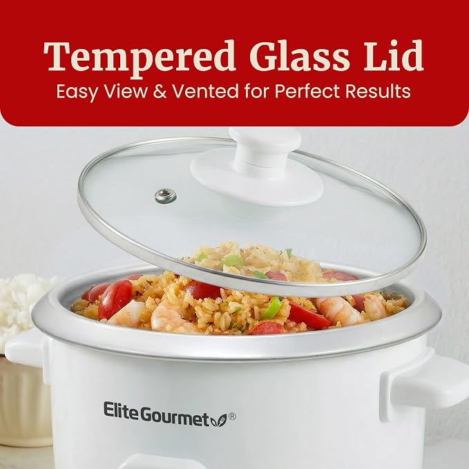 Elite Gourmet ERC-003X Rice Cooker, Keep Warm, White, 6 Cups Cooked | 3 Cups Uncooked - Also Makes Soups, Stews, Grains and Hot Cereals for Versatile One-Pot Meals